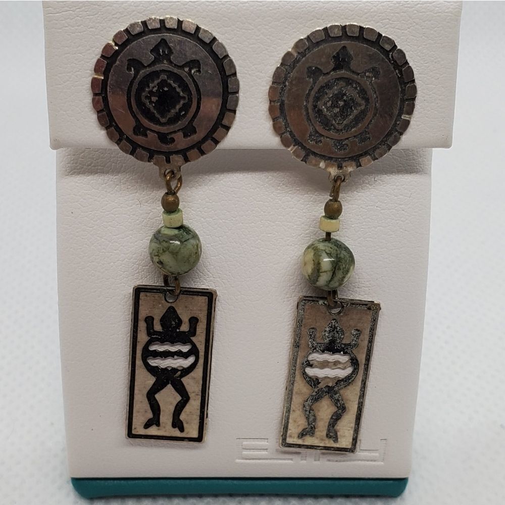 Vintage Southwestern Turtle & Frog Earrings